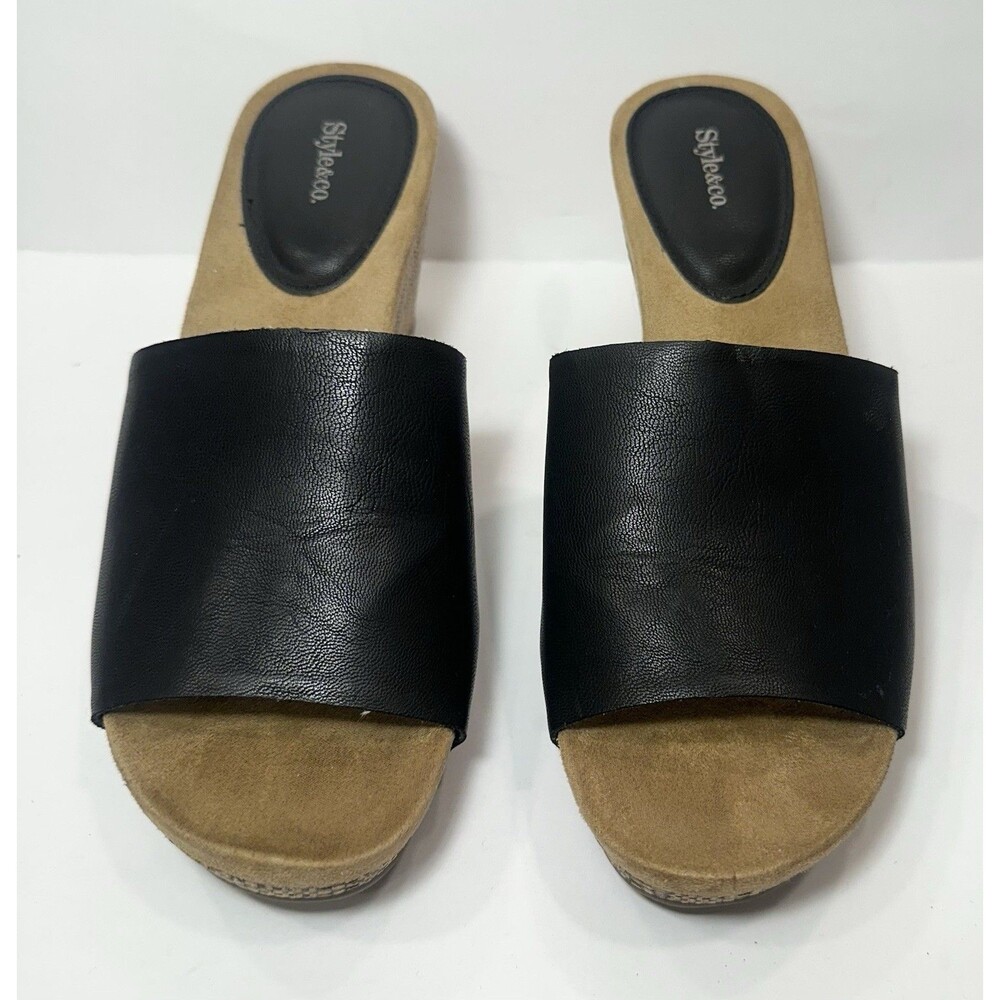 Style & Co Black Slide Wedge Sandals Women’s 7.5m Espadrille Look View 2